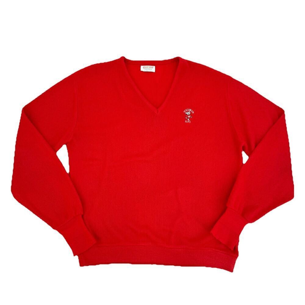 Vintage 80’s Grand Slam Munsingwear WI Badger Red V-Neck Sweater XXL Wool Blend